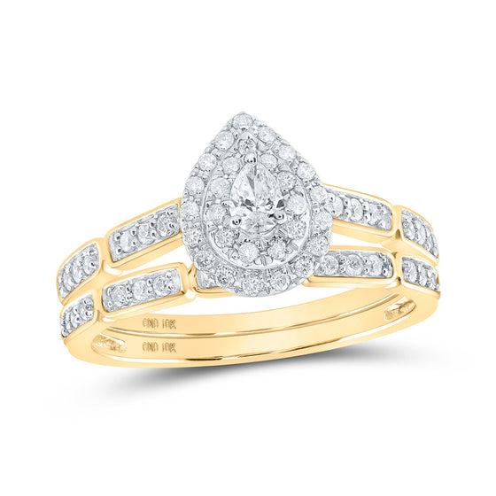 10k Yellow Gold Pear Diamond Bridal Wedding Ring Band Set 3/8 Cttw
