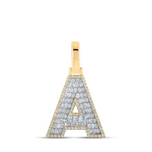  10k Yellow Gold Mens Baguette Diamond A Initial Letter Charm Pendant 1/2 Cttw