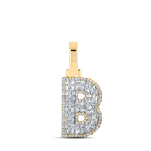 10k Yellow Gold Mens Baguette Diamond B Initial Letter Charm Pendant 1/2 Cttw