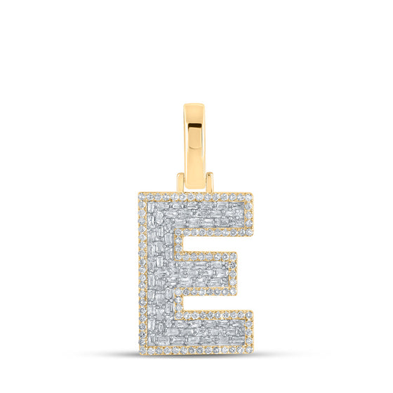 10k Yellow Gold Mens Baguette Diamond E Initial Letter Charm Pendant 3/4 Cttw