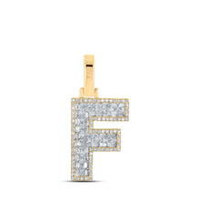  10k Yellow Gold Mens Baguette Diamond F Initial Letter Charm Pendant 3/8 Cttw