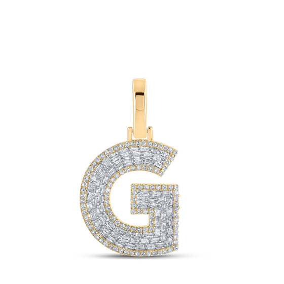 10k Yellow Gold Mens Baguette Diamond G Initial Letter Charm Pendant 1/2 Cttw