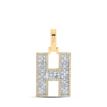  10k Yellow Gold Mens Baguette Diamond H Initial Letter Charm Pendant 1/2 Cttw