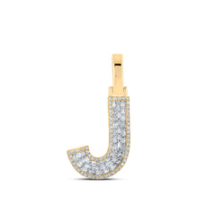  10k Yellow Gold Mens Baguette Diamond J Initial Letter Charm Pendant 1/3 Cttw