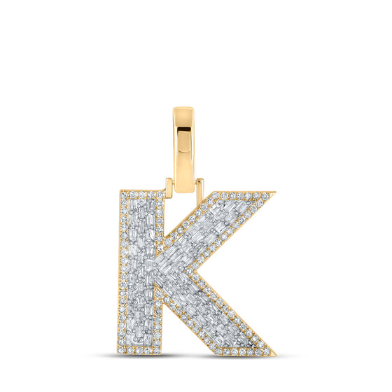 10k Yellow Gold Mens Baguette Diamond K Initial Letter Charm Pendant 1/2 Cttw