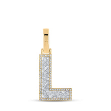 10k Yellow Gold Mens Baguette Diamond L Initial Letter Charm Pendant 1/3 Cttw