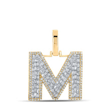  10k Yellow Gold Mens Baguette Diamond M Initial Letter Charm Pendant 3/4 Cttw