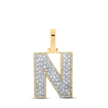  10k Yellow Gold Mens Baguette Diamond N Initial Letter Charm Pendant 5/8 Cttw