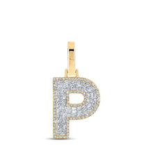  10k Yellow Gold Mens Baguette Diamond P Initial Letter Charm Pendant 1/2 Cttw