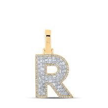  10k Yellow Gold Mens Baguette Diamond R Initial Letter Charm Pendant 5/8 Cttw