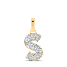  10k Yellow Gold Mens Baguette Diamond S Initial Letter Charm Pendant 3/8 Cttw