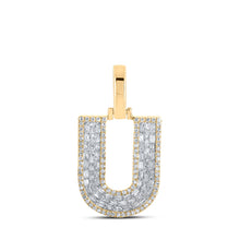  10k Yellow Gold Mens Baguette Diamond U Initial Letter Charm Pendant 1/2 Cttw