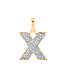  10k Yellow Gold Mens Baguette Diamond X Initial Letter Charm Pendant 1/2 Cttw