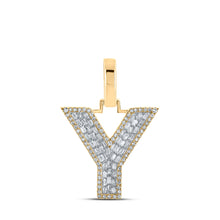  10k Yellow Gold Mens Baguette Diamond Y Initial Letter Charm Pendant 1/2 Cttw