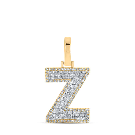 10k Yellow Gold Mens Baguette Diamond Z Initial Letter Charm Pendant 1/2 Cttw