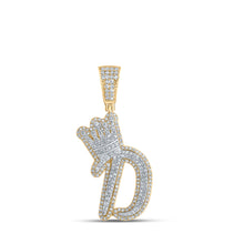  10k Yellow Gold Mens Round Diamond D Crown Letter Charm Pendant 1-1/5 Cttw