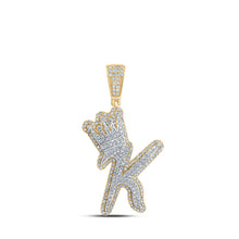  10k Yellow Gold Mens Round Diamond K Crown Letter Charm Pendant 1-1/5 Cttw