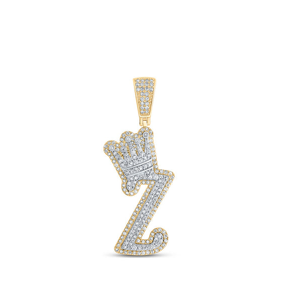 10k Yellow Gold Mens Round Diamond Z Crown Letter Charm Pendant 1 Cttw
