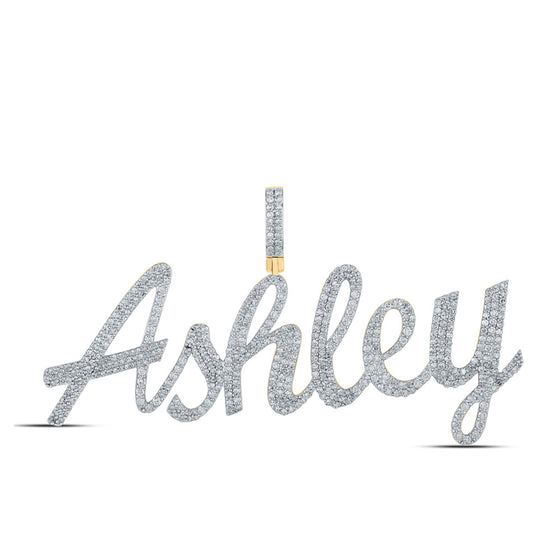 10k Yellow Gold Womens Round Diamond ASHLEY Name Pendant 2-5/8 Cttw