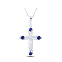  10k White Gold Womens Round Blue Sapphire Diamond Cross Pendant 1/4 Cttw