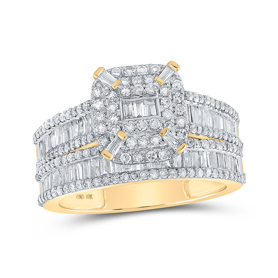 10k Yellow Gold Baguette Diamond Square Bridal Wedding Ring Band Set 1-1/2 Cttw
