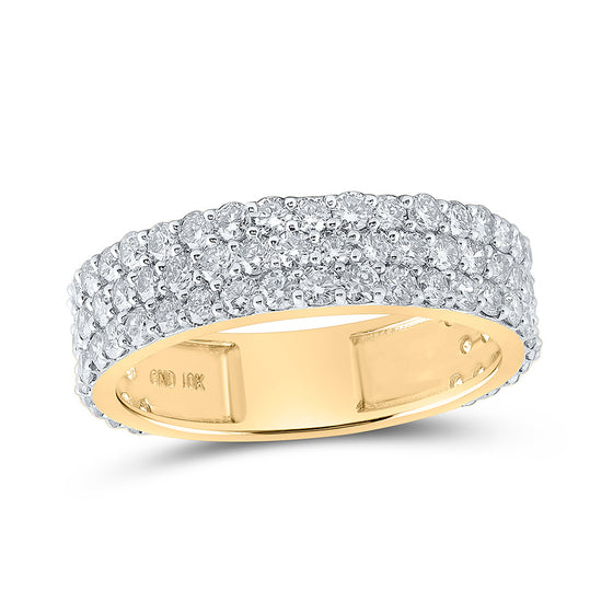 10k Yellow Gold Mens Round Diamond 3-Row Pave Band Ring 2-5/8 Cttw