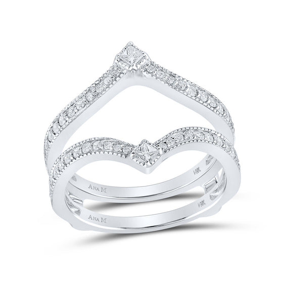 14k White Gold Womens Round Diamond Chevron Wrap Enhancer Wedding Band 1/2 Cttw