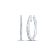  Sterling Silver Womens Round Diamond Hoop Earrings 1/5 Cttw