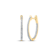  Yellow-tone Sterling Silver Womens Round Diamond Hoop Earrings 1/4 Cttw