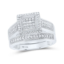  Sterling Silver Round Diamond Square Bridal Wedding Ring Band Set 1/2 Cttw