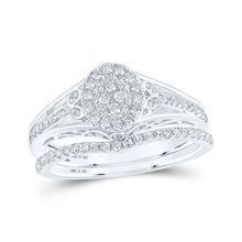  Sterling Silver Round Diamond Oval Cluster Bridal Wedding Ring Band Set 1/2 Cttw