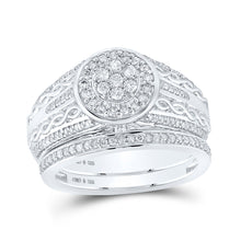  Sterling Silver Round Diamond Cluster Bridal Wedding Ring Band Set 5/8 Cttw