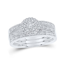  Sterling Silver Round Diamond 3-Pc Bridal Wedding Ring Band Set 1/4 Cttw