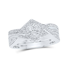  Sterling Silver Round Diamond Heart Bridal Wedding Ring Band Set 1/3 Cttw