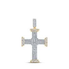  10k Yellow Gold Mens Baguette Diamond Cross Charm Pendant 1-7/8 Cttw