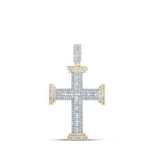  10k Yellow Gold Mens Baguette Diamond Cross Charm Pendant 1-3/4 Cttw