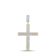  10k Yellow Gold Mens Baguette Diamond Cross Charm Pendant 1 Cttw