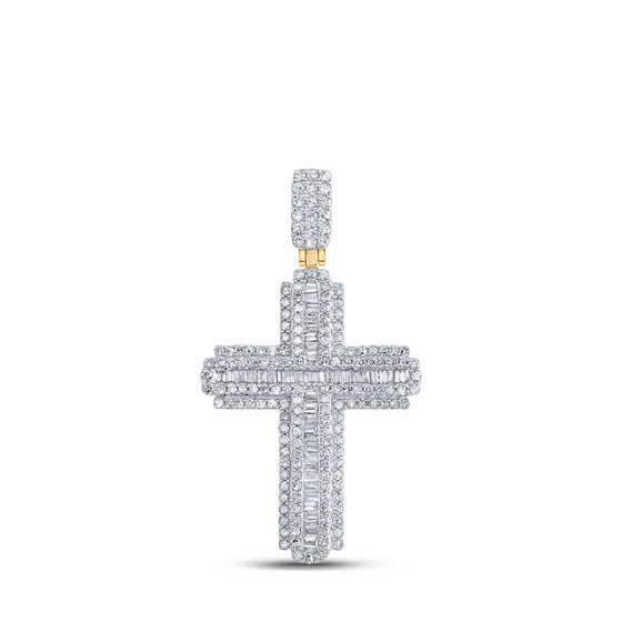 10k Yellow Gold Mens Baguette Diamond Cross Charm Pendant 1 Cttw