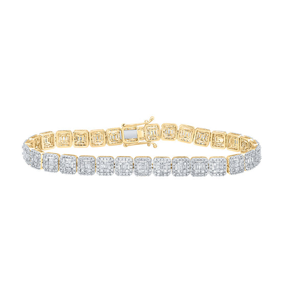 10k Yellow Gold Mens Baguette Diamond Link Bracelet 3-3/4 Cttw