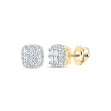 14k Yellow Gold Womens Princess Diamond Square Earrings 1/4 Cttw
