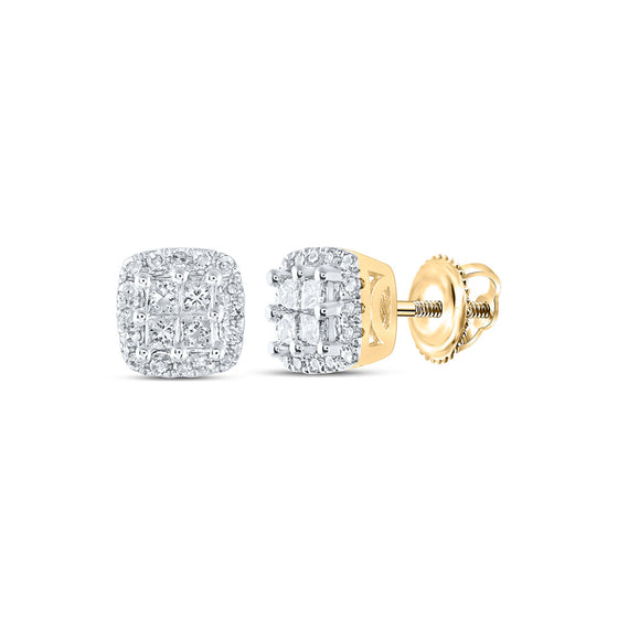 14k Yellow Gold Womens Princess Diamond Square Earrings 1/4 Cttw