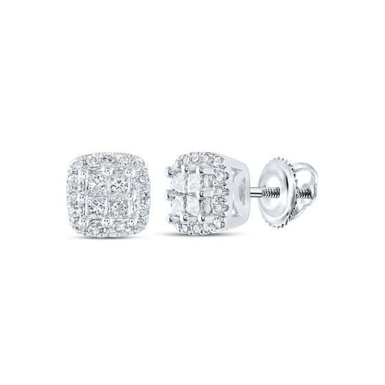 14k White Gold Womens Princess Diamond Square Earrings 1/4 Cttw