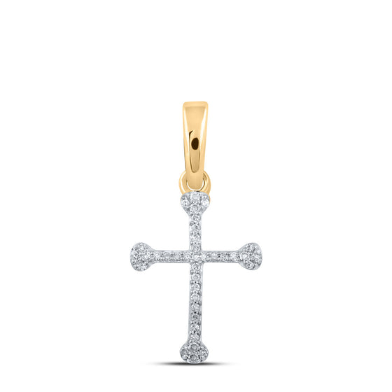 10k Yellow Gold Womens Round Diamond Cross Pendant 1/12 Cttw