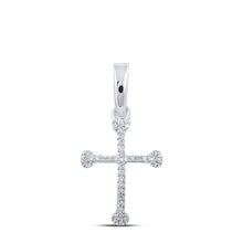  10k White Gold Womens Round Diamond Cross Pendant 1/12 Cttw