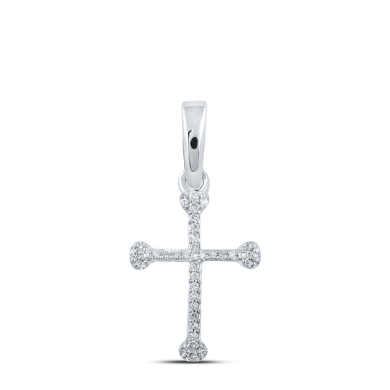 10k White Gold Womens Round Diamond Cross Pendant 1/12 Cttw