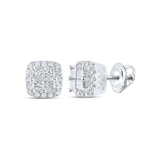 14k White Gold Womens Princess Diamond Square Earrings 1/2 Cttw