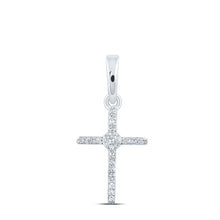  10k White Gold Womens Round Diamond Cross Pendant 1/12 Cttw