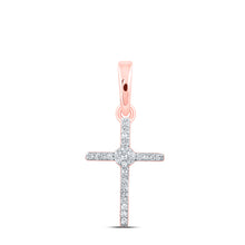 10k Rose Gold Womens Round Diamond Cross Pendant 1/12 Cttw
