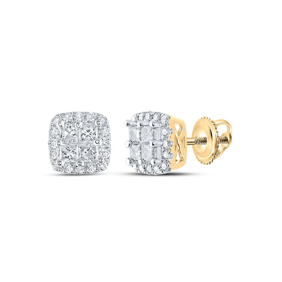 14k Yellow Gold Womens Princess Diamond Square Earrings 3/4 Cttw