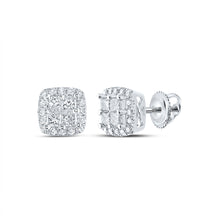  14k White Gold Womens Princess Diamond Square Earrings 3/4 Cttw